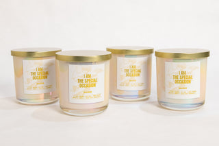 Skin safe vegan soy candles collection with a gold top 