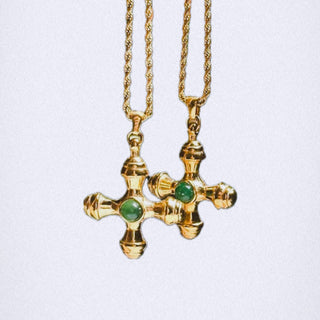 18k Gold Plated Cross Necklace with Jade Stone